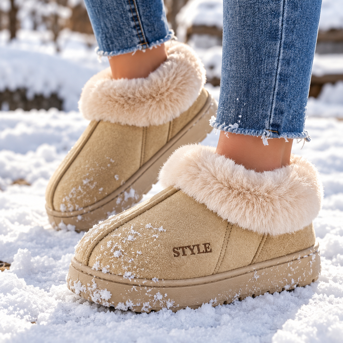 Women's Plush-Lined Slip-On Snow Boots with Thick Non-Slip Sole for Cold Weather