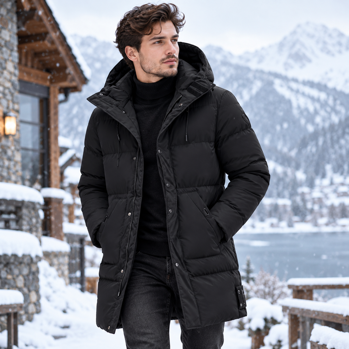 Men's Mid-Length Hooded Padded Jacket