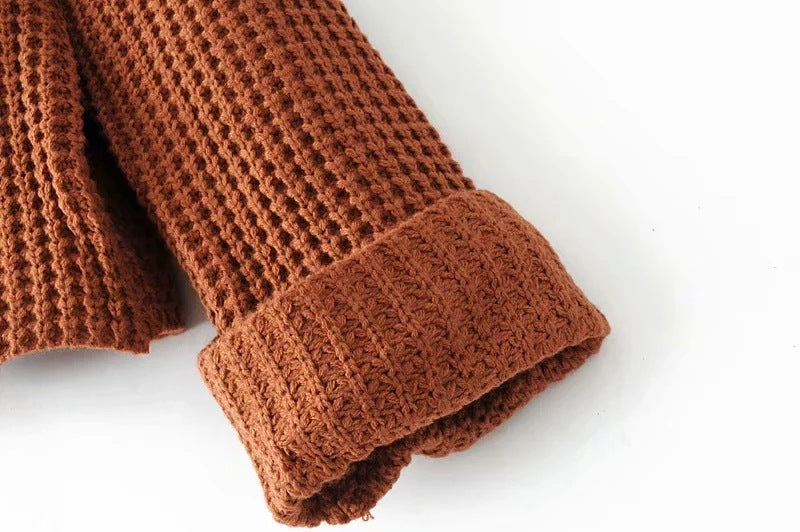 Women’s Boxy Waffle Knit Sweater with Mock Turtleneck