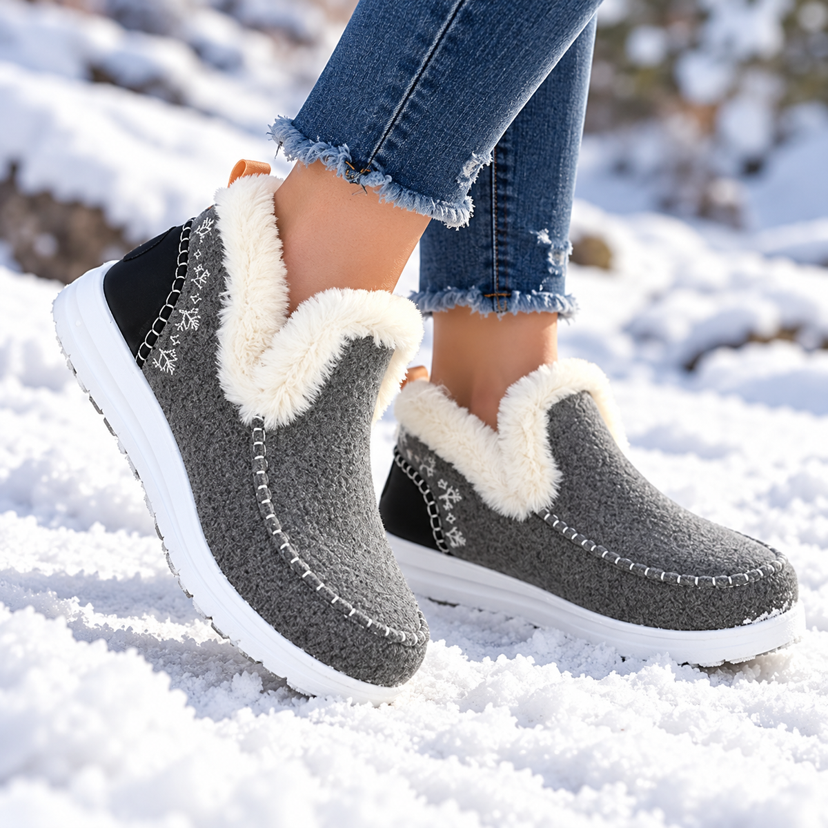 Women's Fleece-Lined Slip-On Ankle Boots with Flat Sole for Everyday Winter Wear