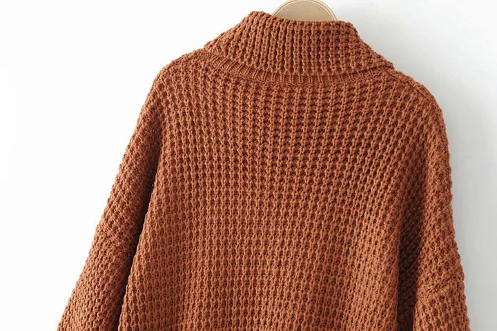 Women’s Boxy Waffle Knit Sweater with Mock Turtleneck