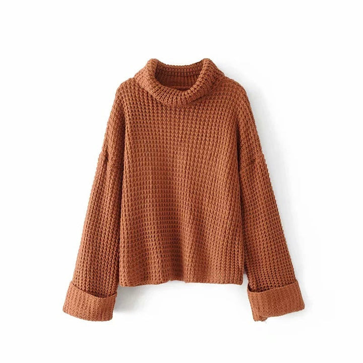 Women’s Boxy Waffle Knit Sweater with Mock Turtleneck