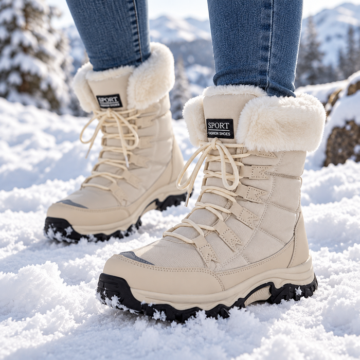 Women's Mid-Calf Lace-Up Platform Boots with Flannel Lining for Winter Fashion