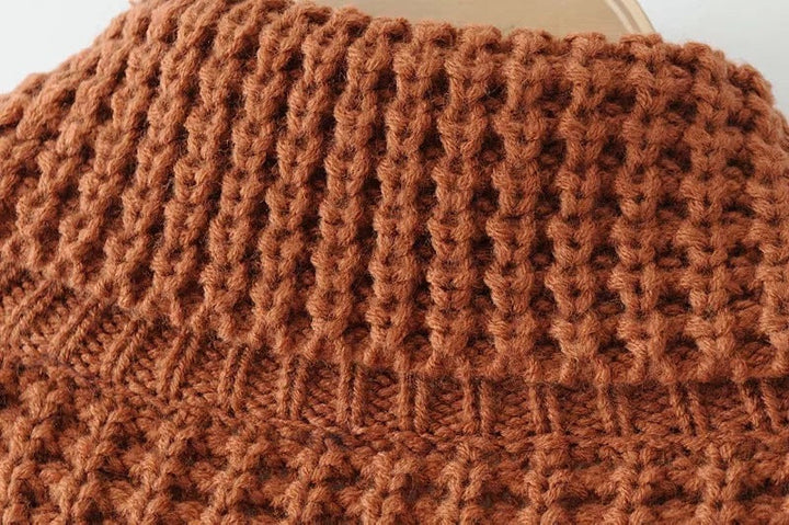 Women’s Boxy Waffle Knit Sweater with Mock Turtleneck