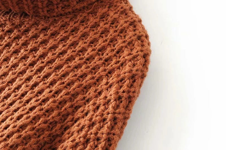 Women’s Boxy Waffle Knit Sweater with Mock Turtleneck