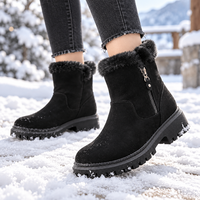 Women's Warm Velvet-Lined Mid-Calf Cotton Boots with Rubber Sole for Winter Wear