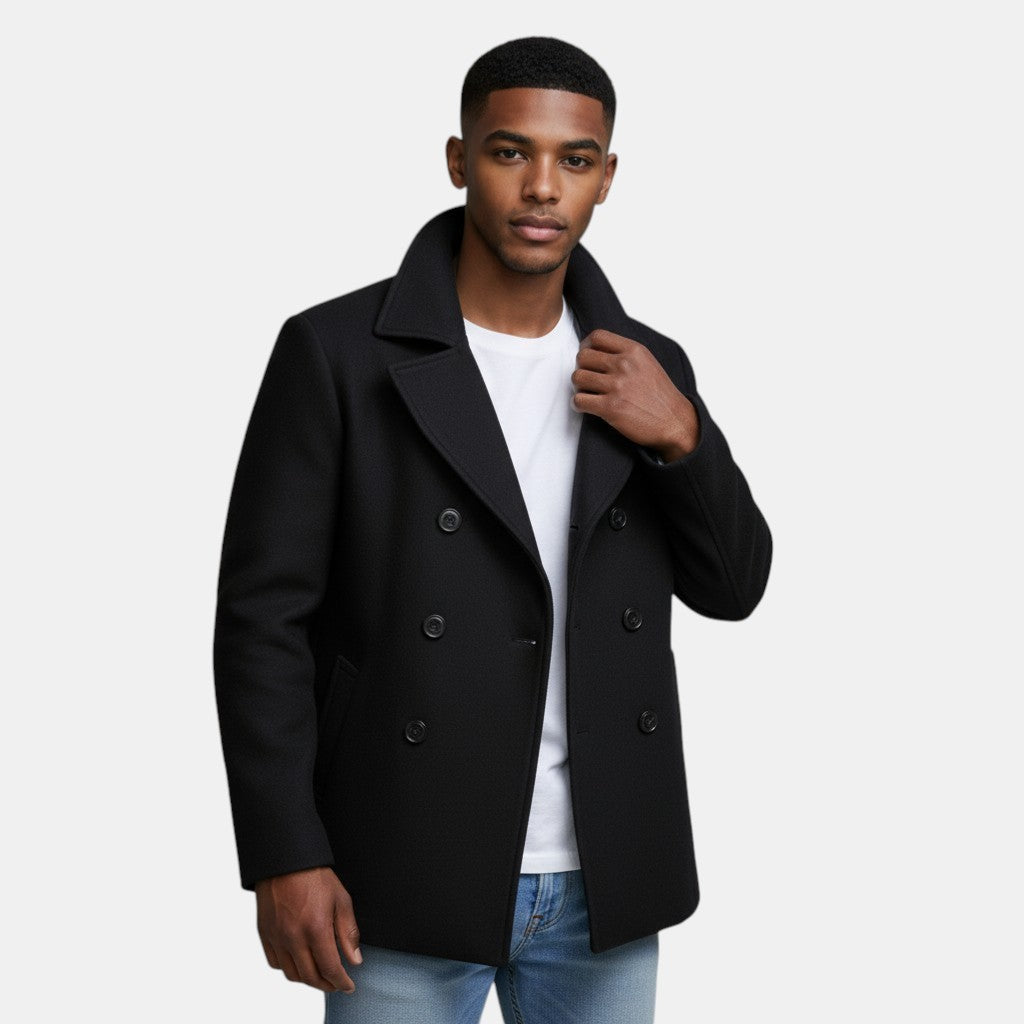 Men's Double-Breasted Wool Blend Coat
