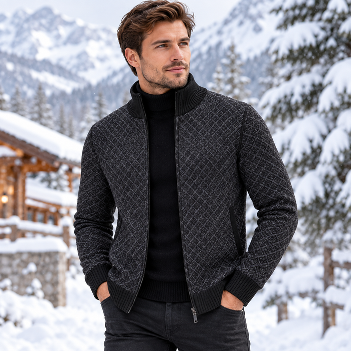 Men's Thickened Plaid Knit Cardigan Jacket