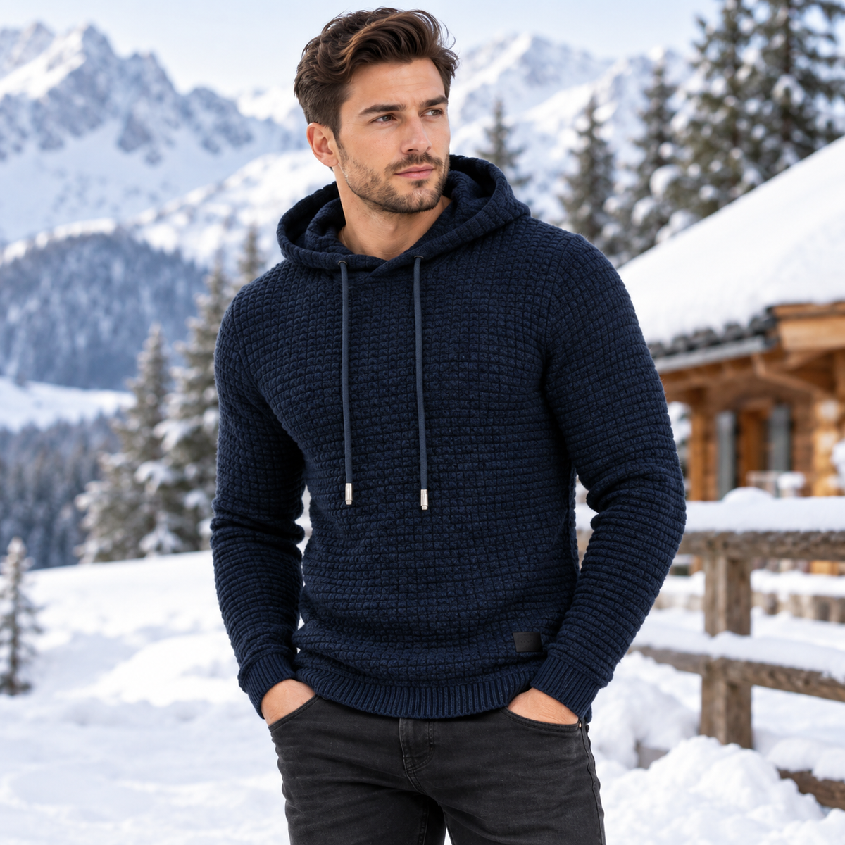 Men's Jacquard Knit Hooded Sweatshirt