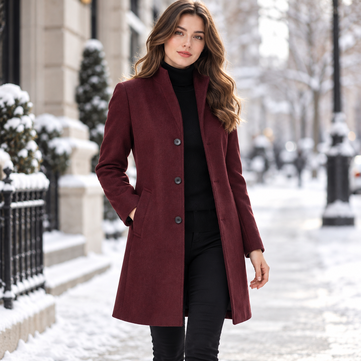 Men's Single-Breasted Stand Collar Wool Coat