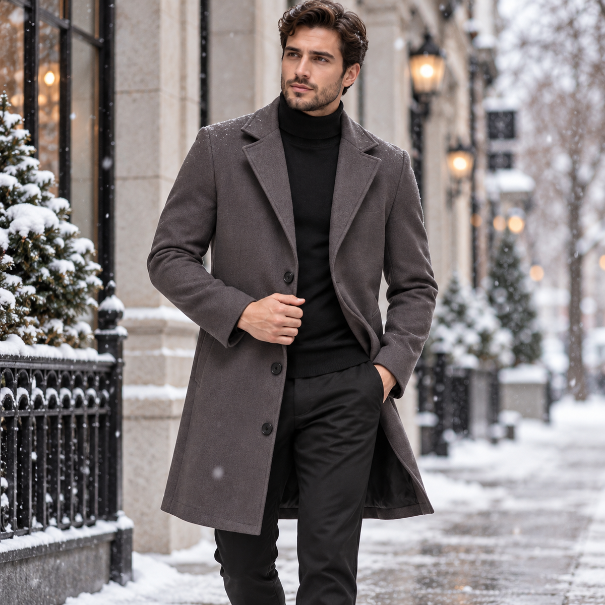 Men's Mid-Length Lapel Overcoat