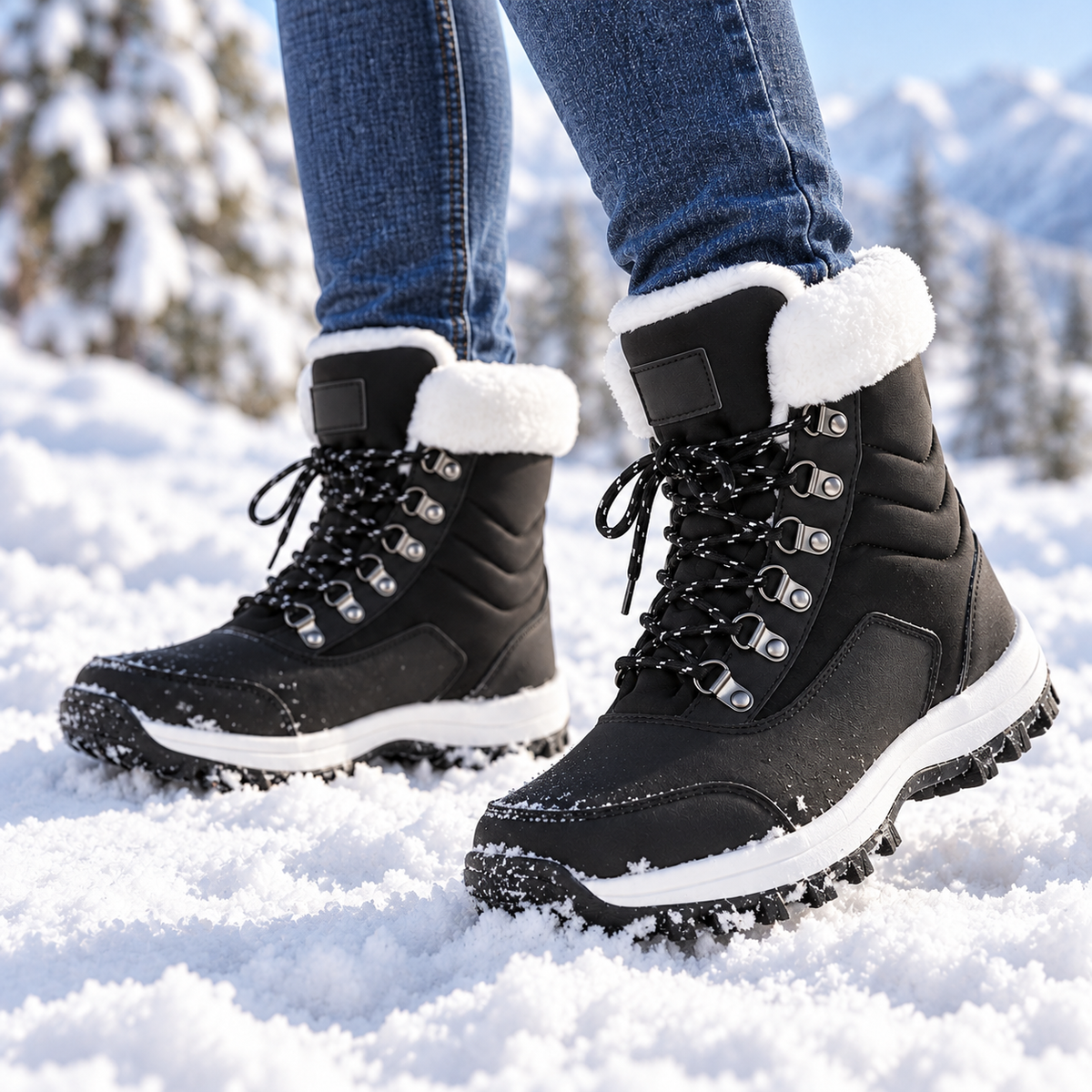 Women's High-Top Insulated Snow Hiking Boots with Non-Slip Sole for Winter Outdoors