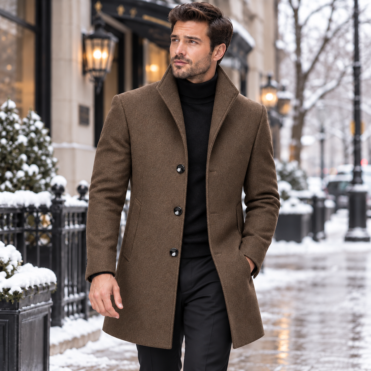 Men's Classic Tailored Wool Winter Coat for Formal and Casual Wear