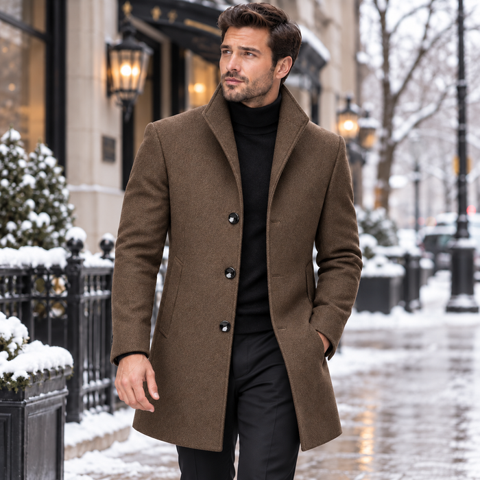 Men's Classic Tailored Wool Winter Coat for Formal and Casual Wear