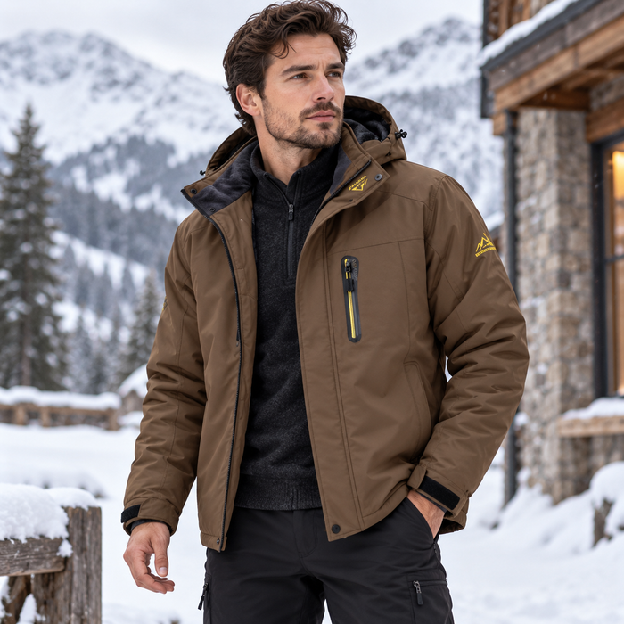 Men's Hooded Fleece Winter Jacket with Windproof and Rainproof Shell for Casual Outdoor Wear