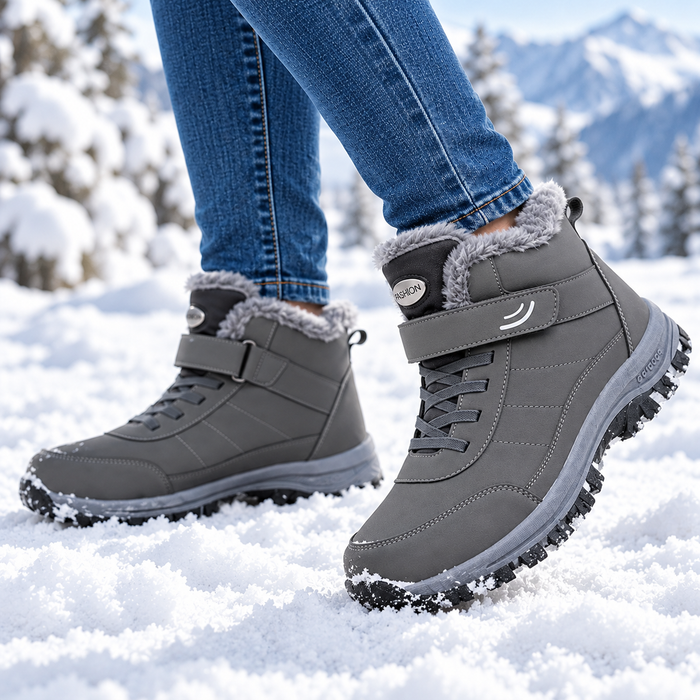 Women's Faux Fur-Lined Ankle Snow Boots with Round Toe and TPR Sole for Winter