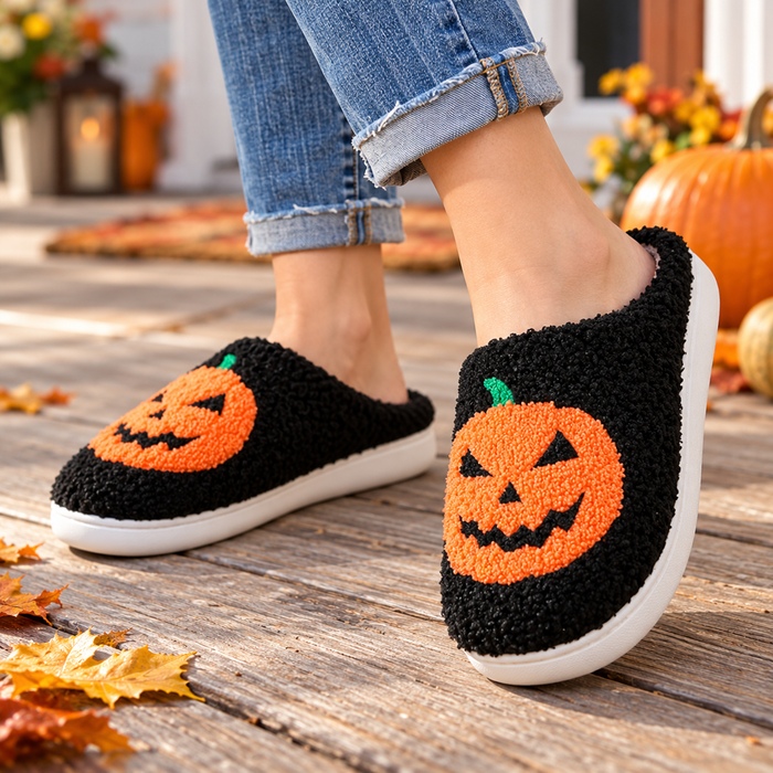 Unisex Halloween Pumpkin Cartoon House Slippers with Non-Slip Sole for Couples