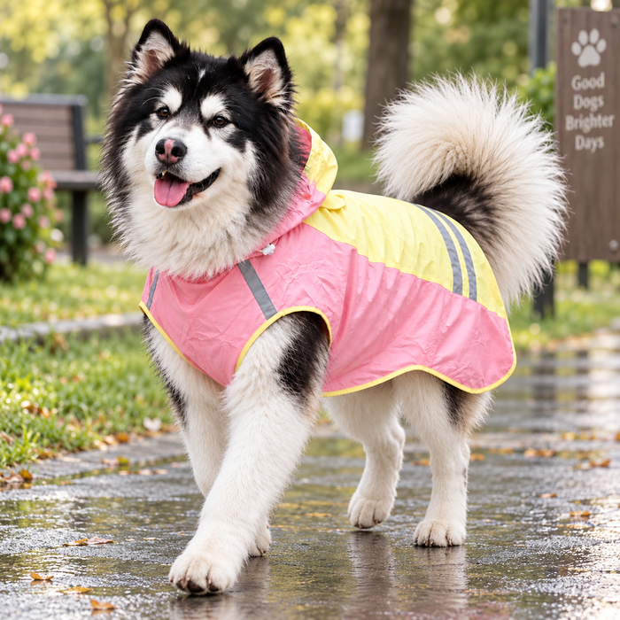 Reflective Cloak Raincoat with Detachable Hood for Big Dogs