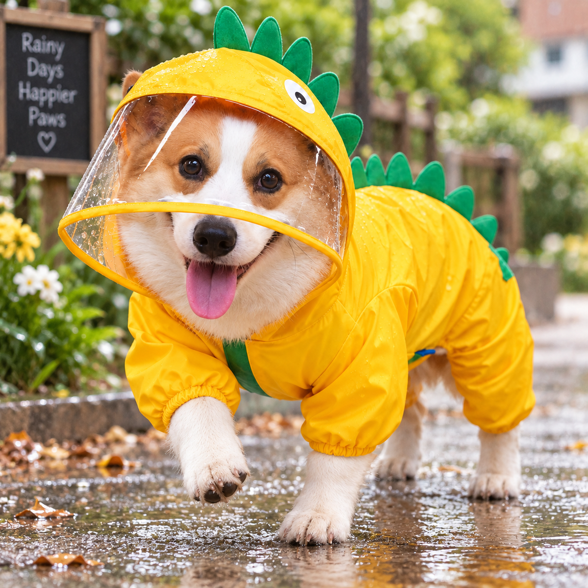 Cartoon Dinosaur Raincoat with Cute Print for Pets