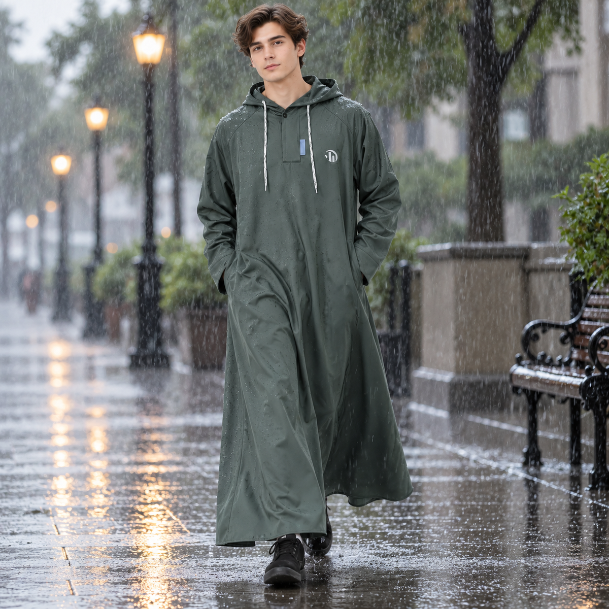 Sleeved Raincoat with Compact Fit for Electric Scooter Riders