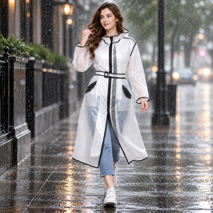 Belted Raincoat with Double Zip for Daily Wear