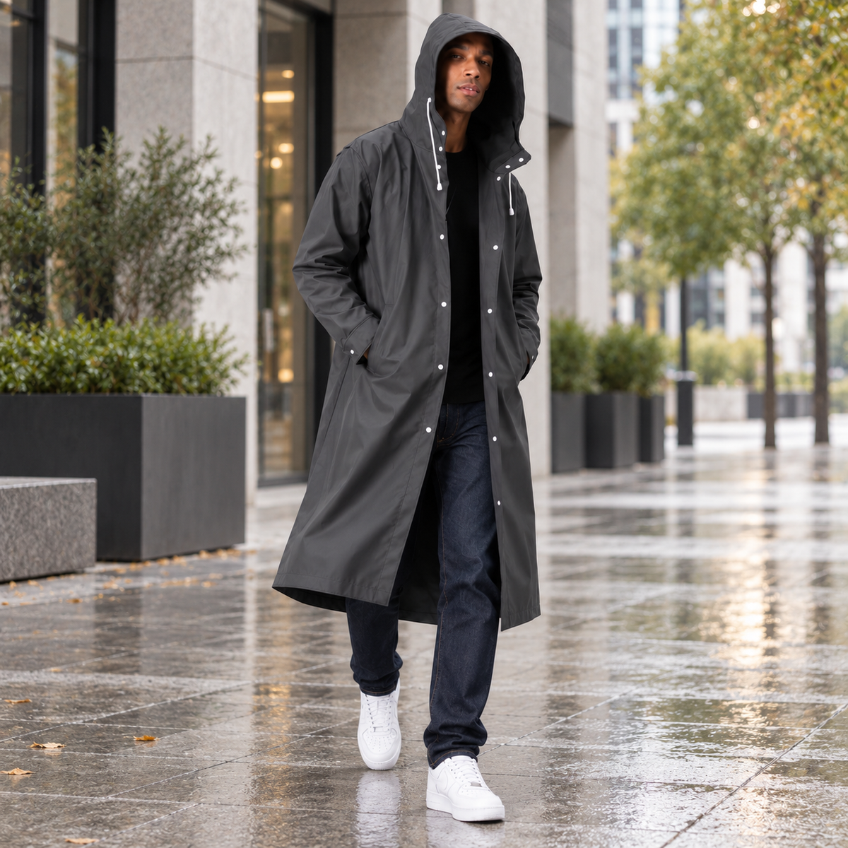 Sized Raincoat with Pure Black Finish for Cyclists