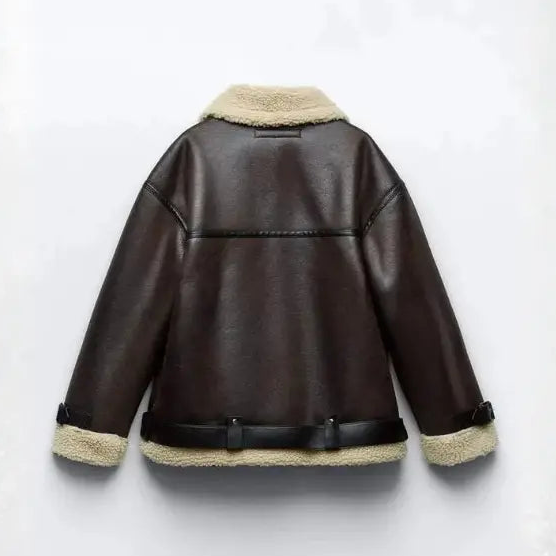 Women’s Leather Aviator Jacket with Water-Repellent Fabric