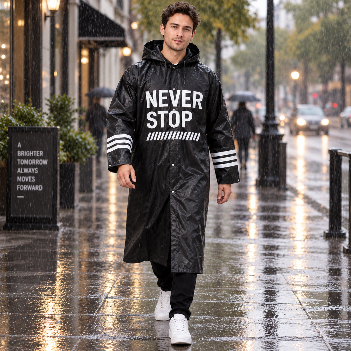 Printed Transparent Raincoat with Sport Style Design