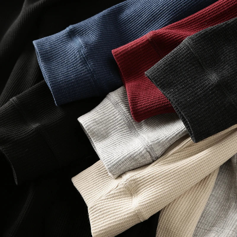 Minimalist Henley Shirt with Waffle Structure