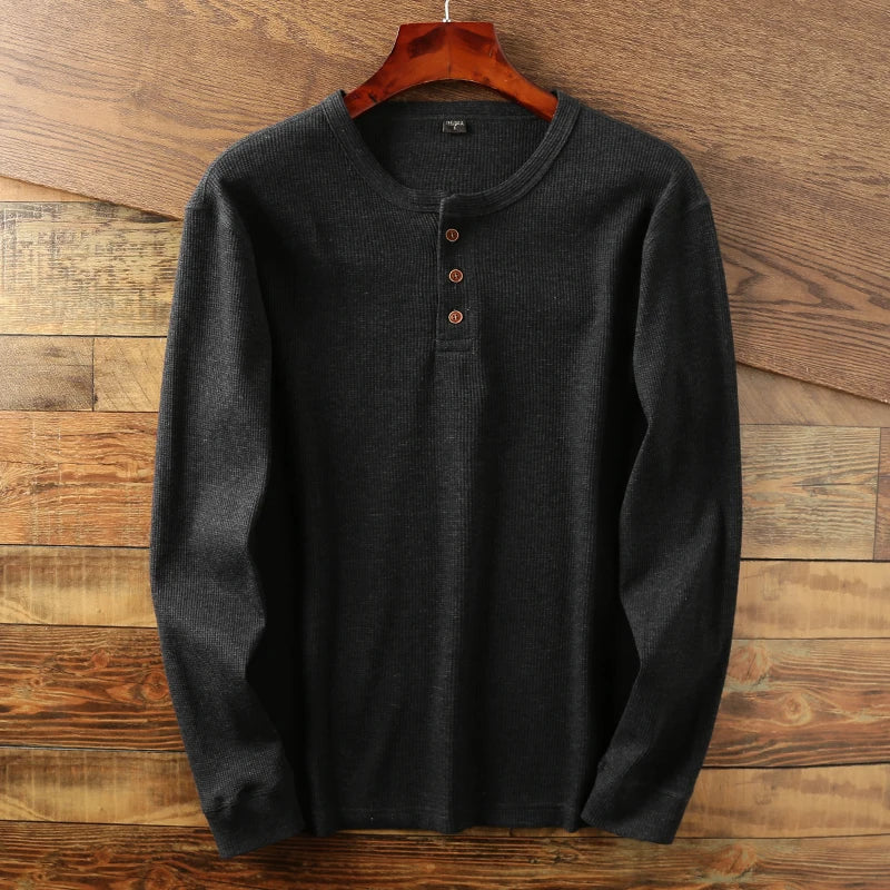 Minimalist Henley Shirt with Waffle Structure