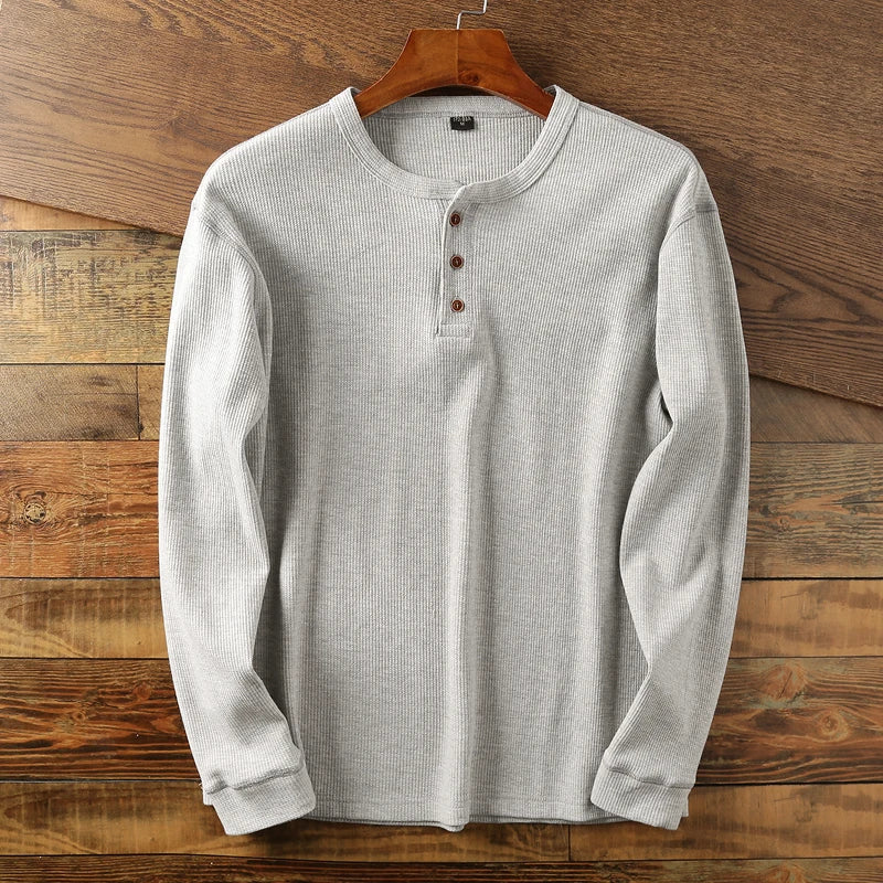 Minimalist Henley Shirt with Waffle Structure