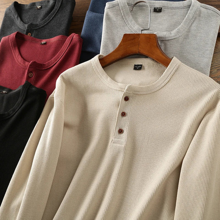 Minimalist Henley Shirt with Waffle Structure