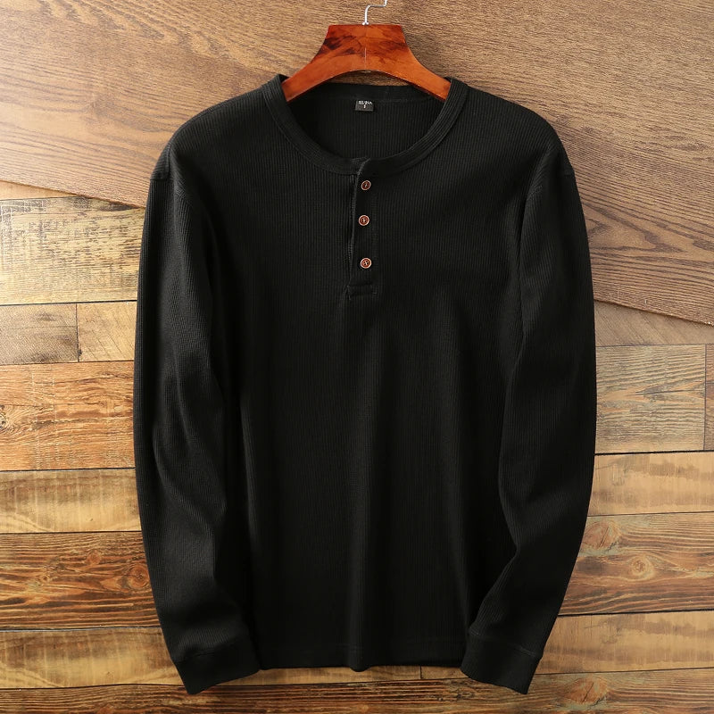 Minimalist Henley Shirt with Waffle Structure