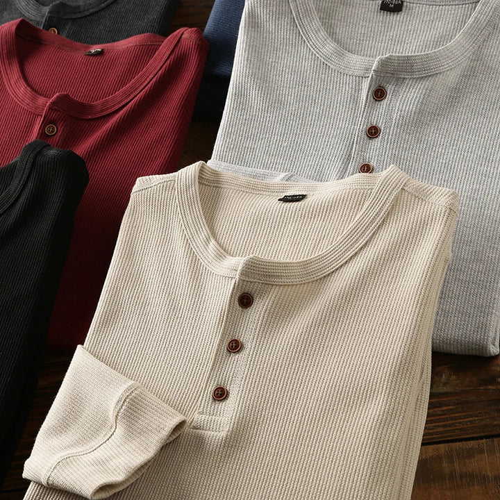 Minimalist Henley Shirt with Waffle Structure