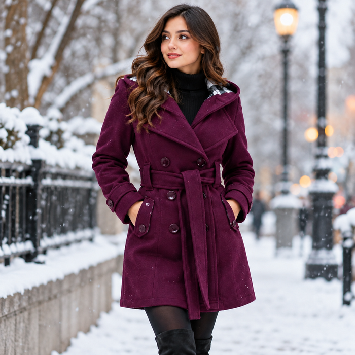 Women's Belted Wool Trench Coat for Elegant Winter Style