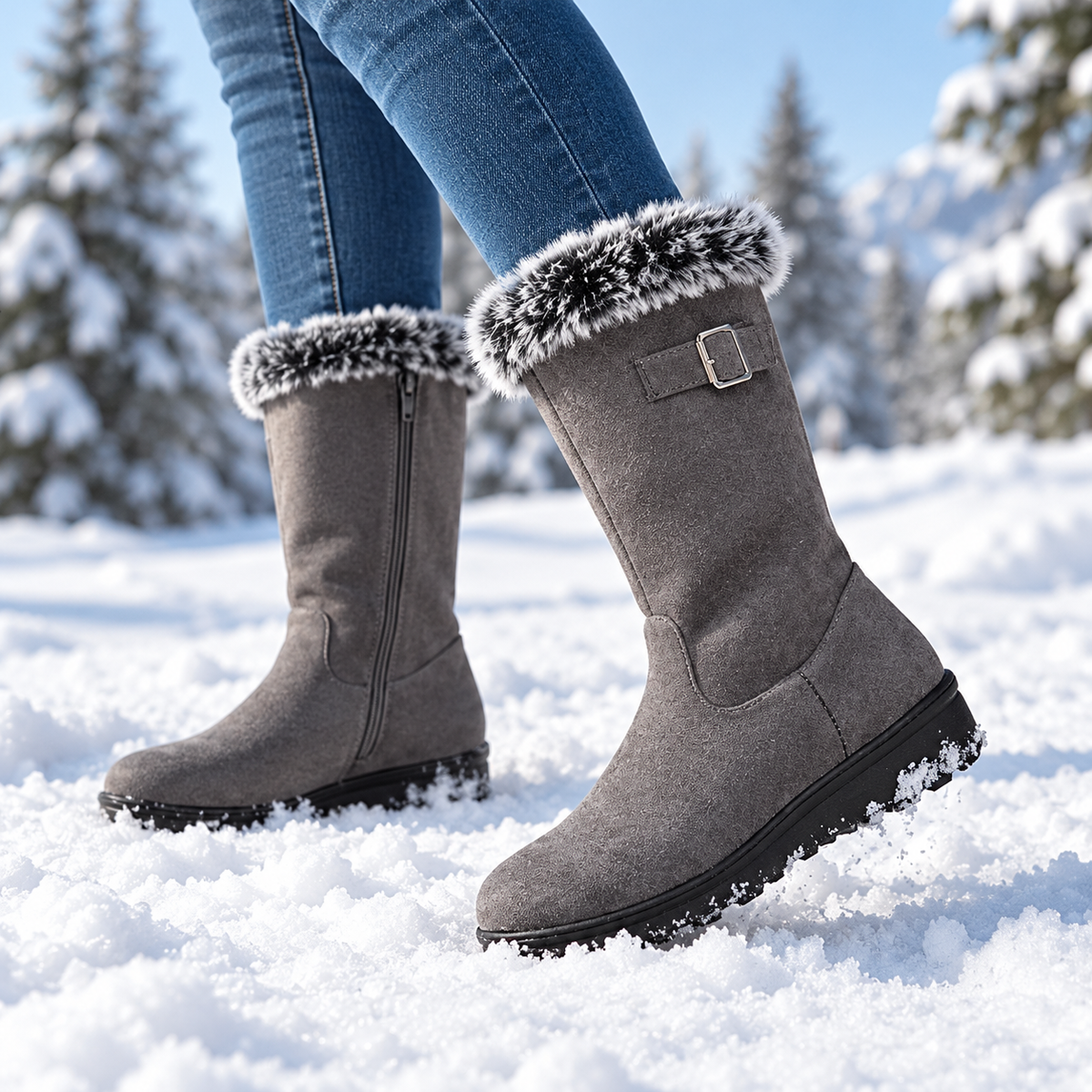 Women's Elegant Knee-High Flannel Winter Boots with Durable PU Sole