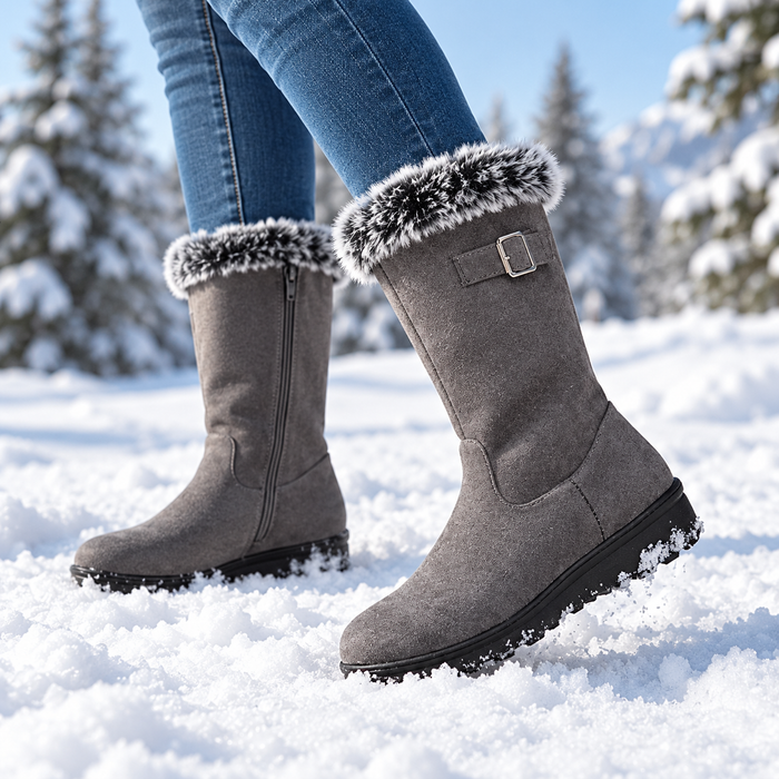 Women's Elegant Knee-High Flannel Winter Boots with Durable PU Sole