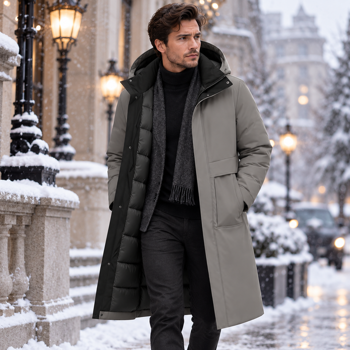 Men's Long Hooded Winter Coat for Cold Weather Commuting and Outdoor Wear