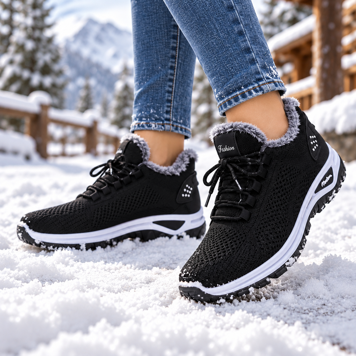 Women's Plush Fleece-Lined Lace-Up Winter Ankle Boots with Flat Heel for Daily Wear
