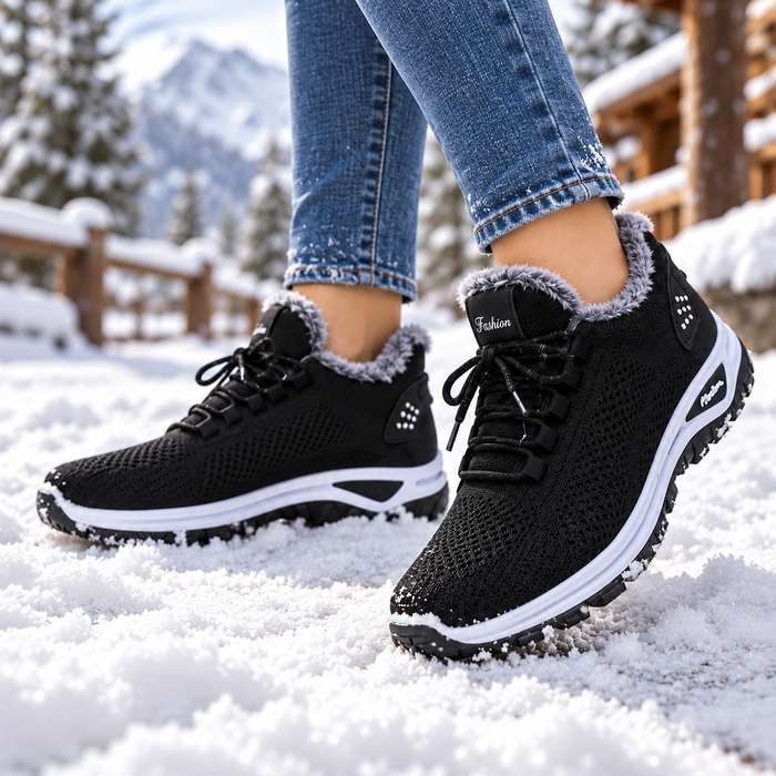Women's Plush Fleece-Lined Lace-Up Winter Ankle Boots with Flat Heel for Daily Wear
