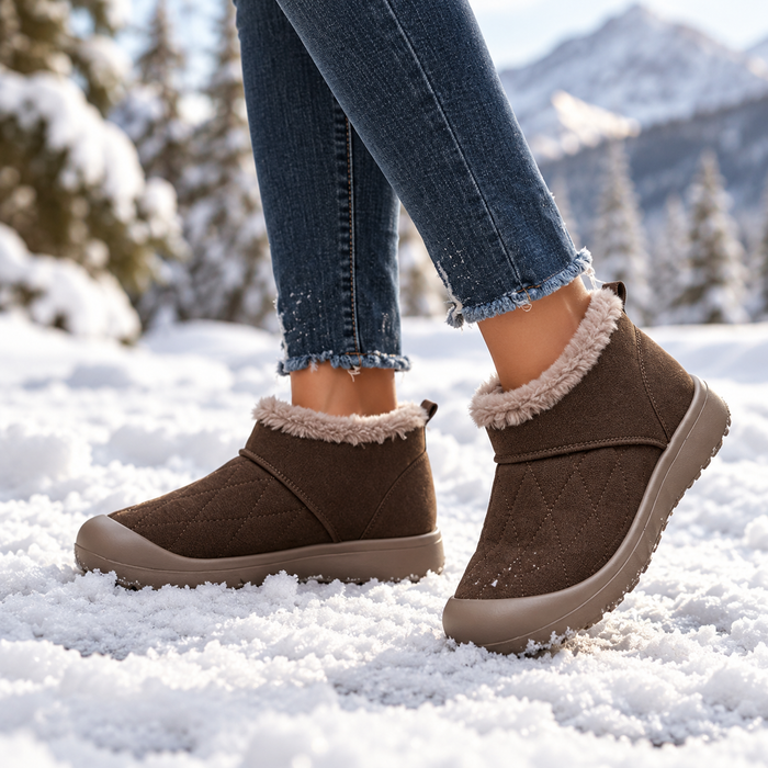 Women's Thermal Slip-On Snow Boots with Plush Lining and Flat Heel for Casual Winter Wear