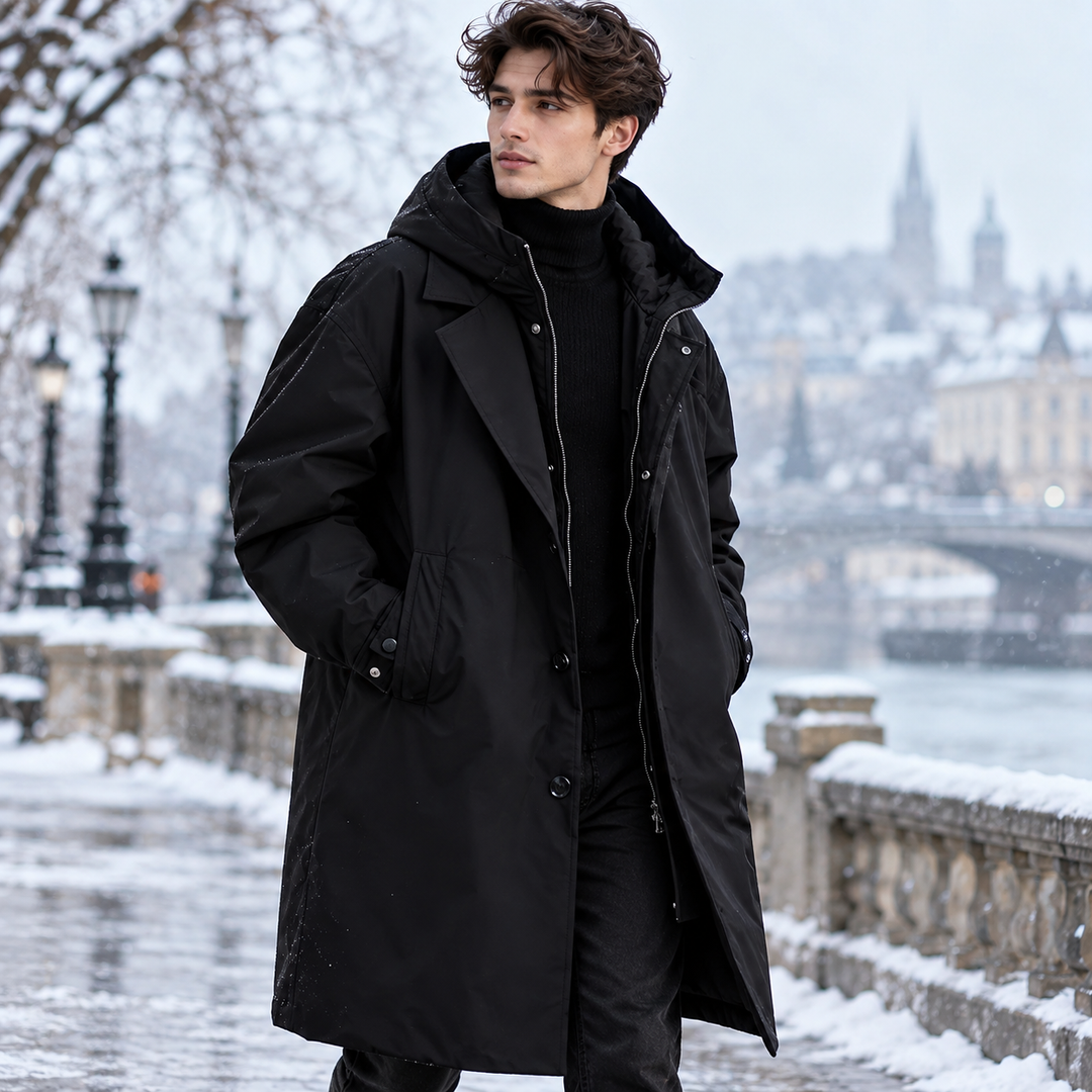 Men's Hooded Mid-Length Trench Coat