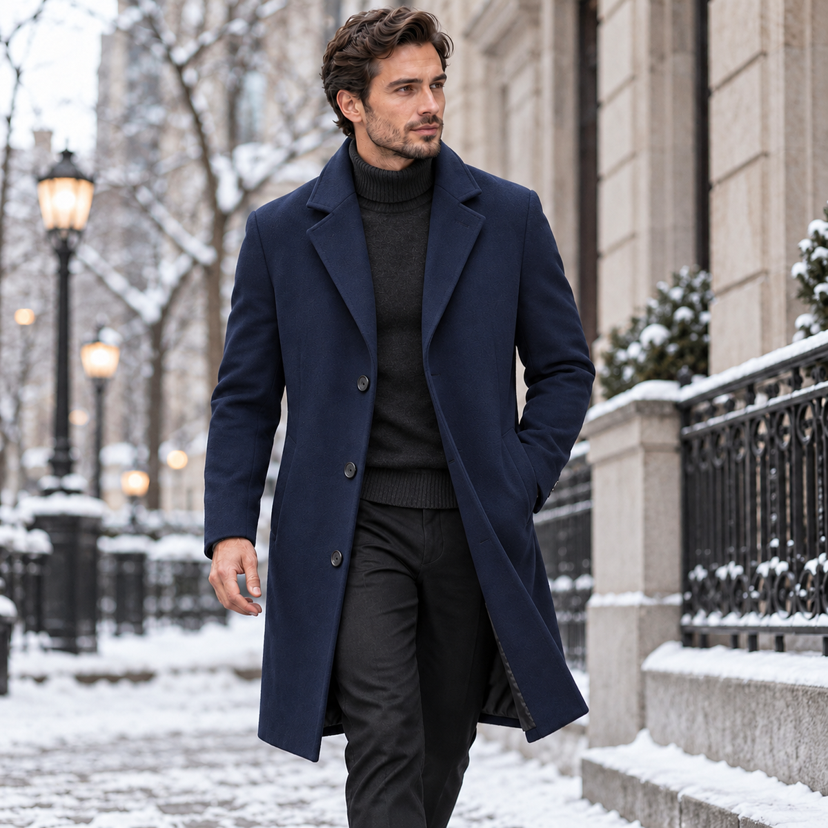 Men's Insulated Winter Trench Coat for Cold Weather Work and Formal Wear
