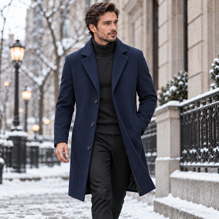 Men's Insulated Winter Trench Coat for Cold Weather Work and Formal Wear