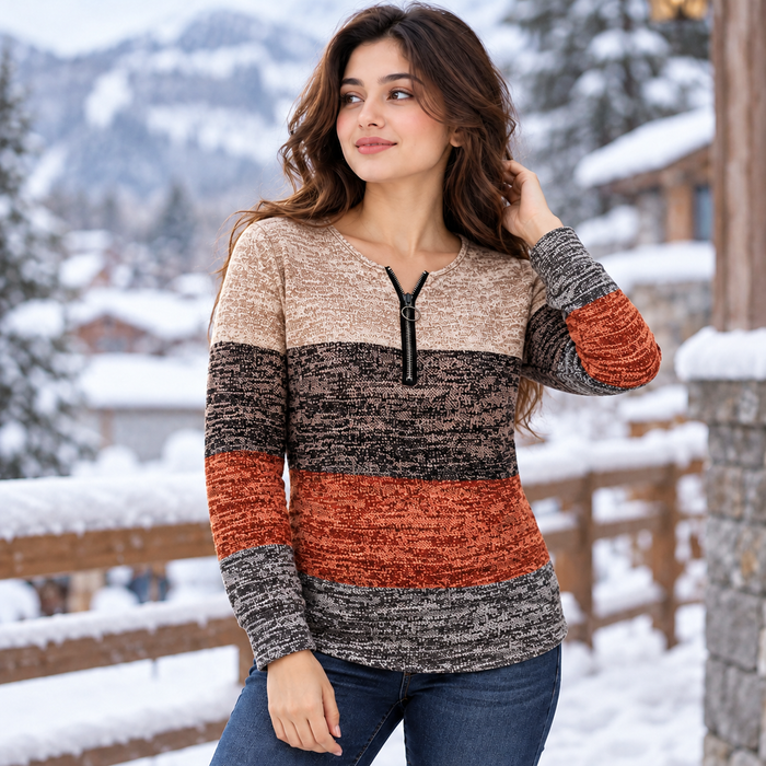 Women's Quarter-Zip Long-Sleeve T-Shirt with Stretch Cotton Blend for Casual Wear
