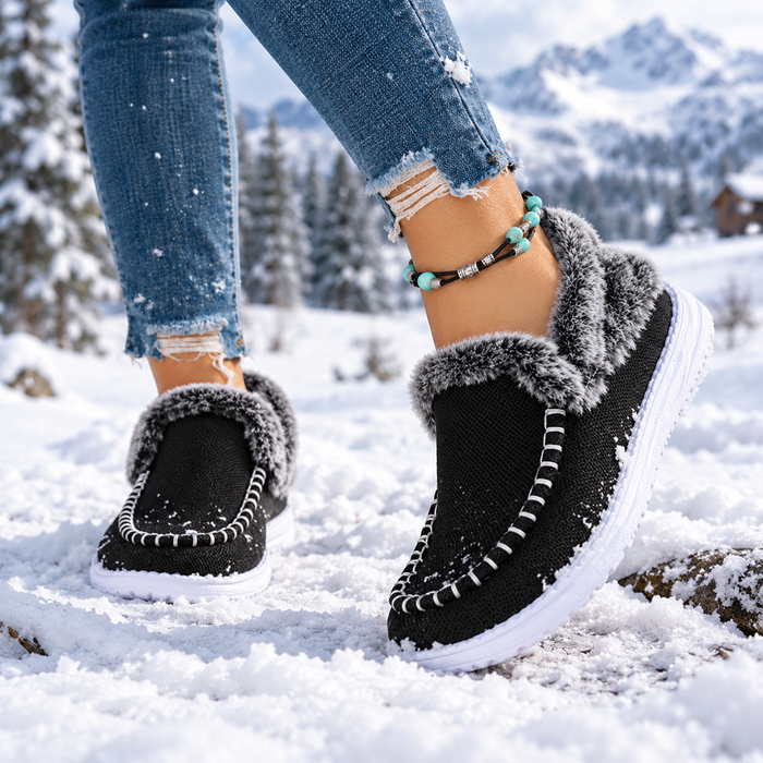 Women's Warm Thickened Slip-On Snow Boots with Rubber Sole for Indoor and Outdoor Winter Wear