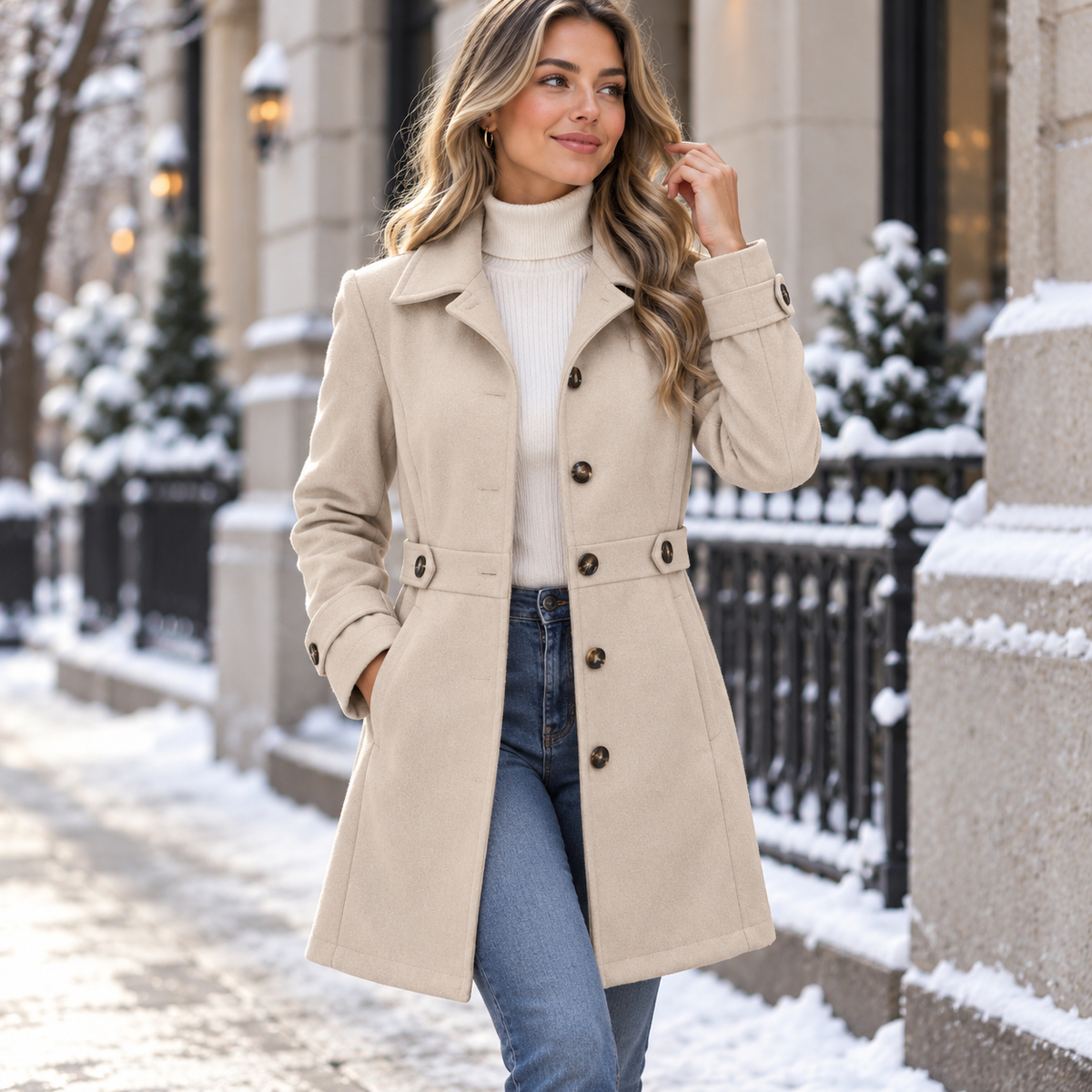 Women's Single-Breasted Mid-Length Coat