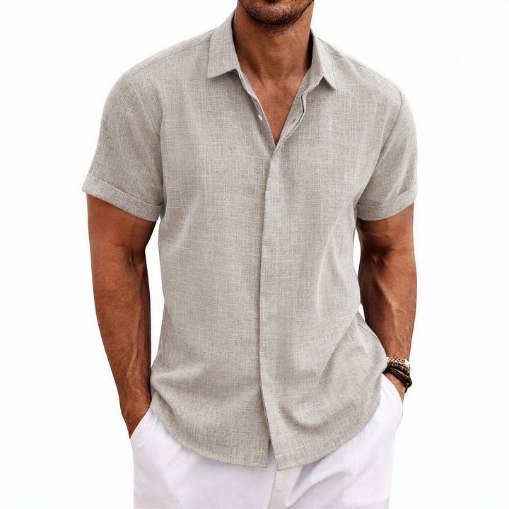 Men's Short Sleeve Button-Up Linen Shirt for Summer