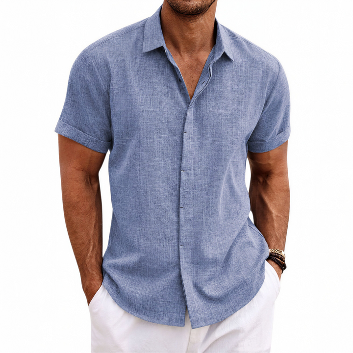 Men's Short Sleeve Button-Up Linen Shirt for Summer