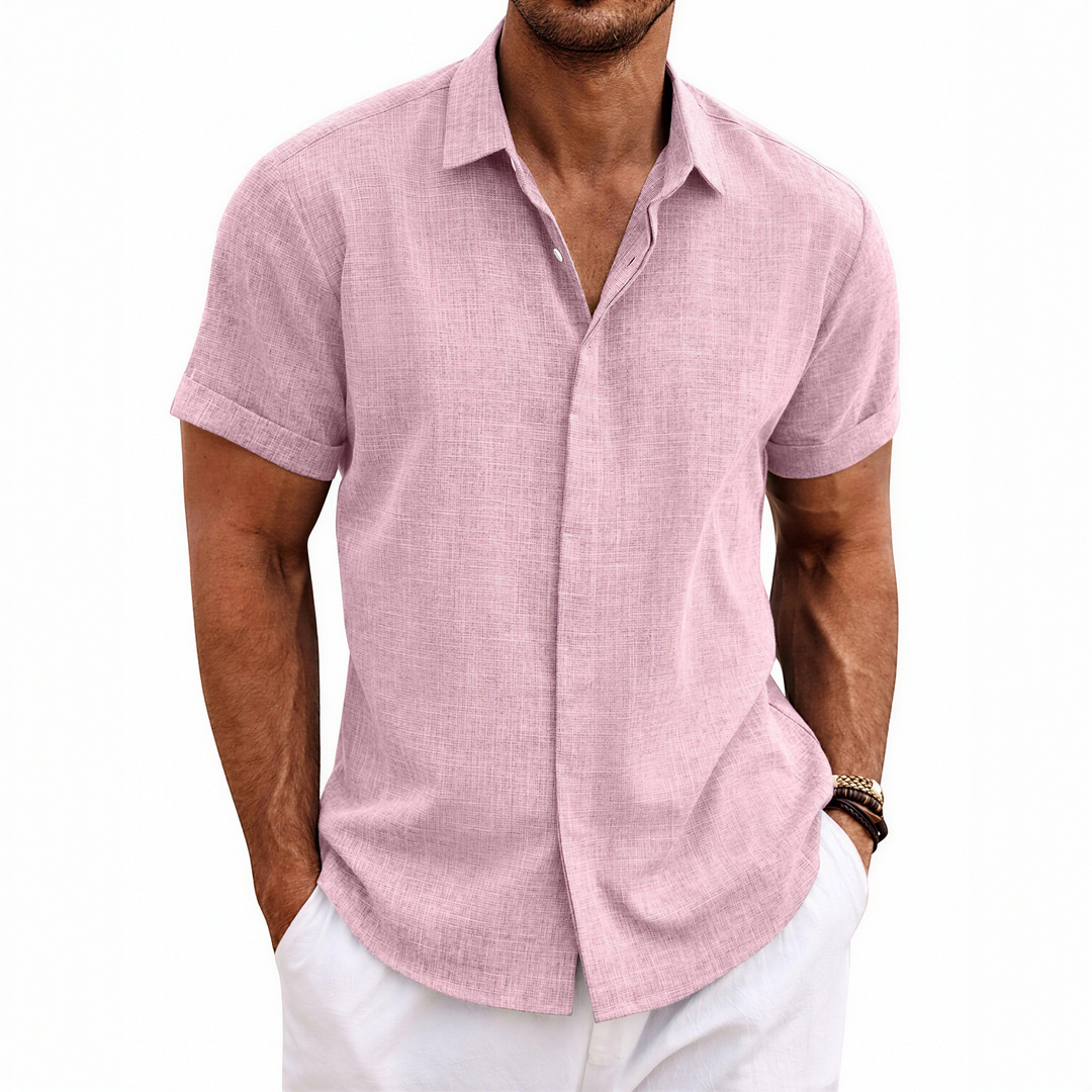 Men's Short Sleeve Button-Up Linen Shirt for Summer